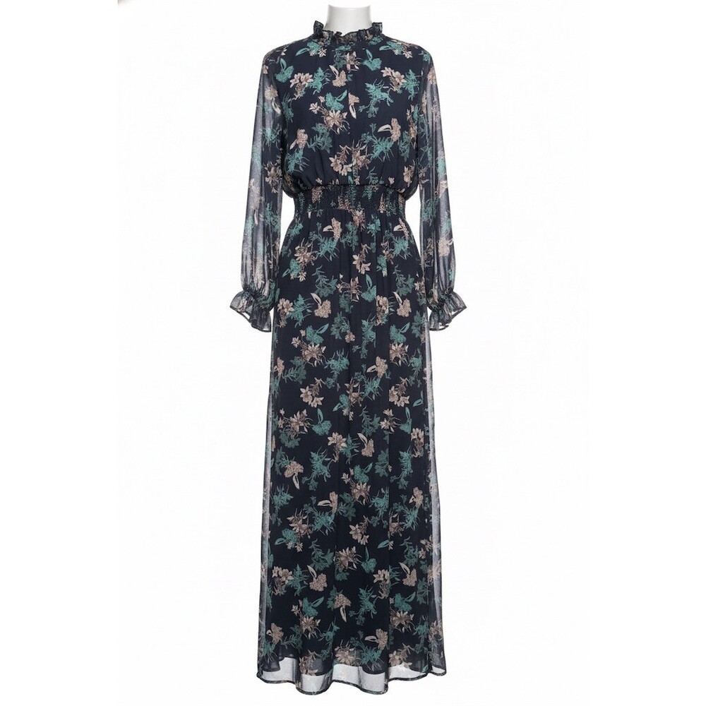 Lulus Just Me Jumpsuit Women’s Size S Navy Floral Sheer overlay Long Sleeve - Picture 3 of 10